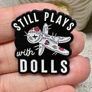 Voodoo Doll Enamel Pin - Black and White